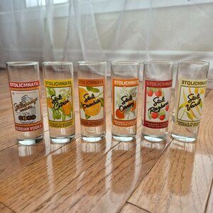 Vintage Stolichnaya Russian Vodka 4" Tall Shot Glass Set of 6